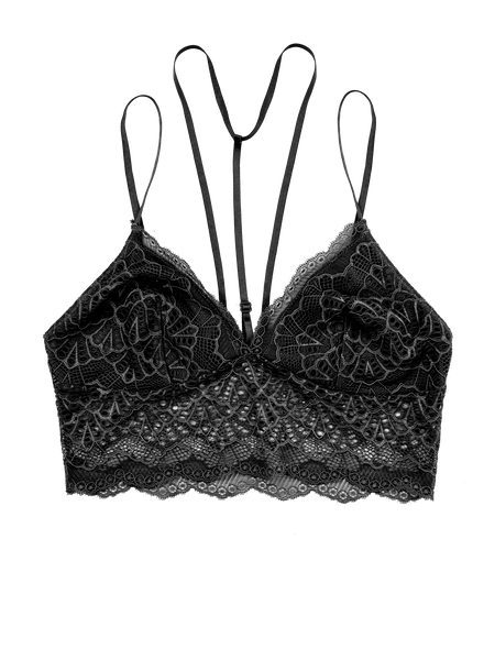 Lace Bralette with Detachable Straps - Midnight Black