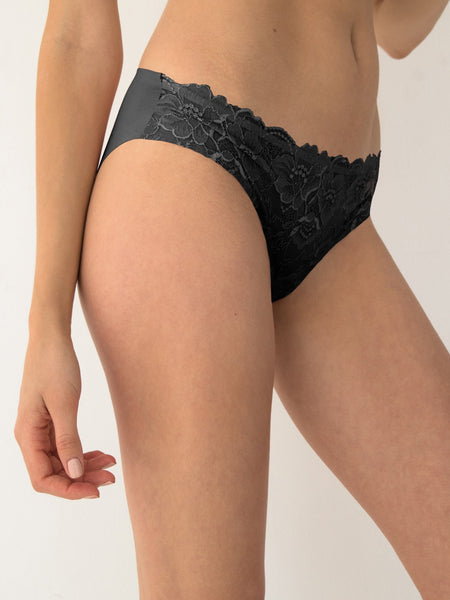 Lace Front Seamless Bikini - Midnight Black