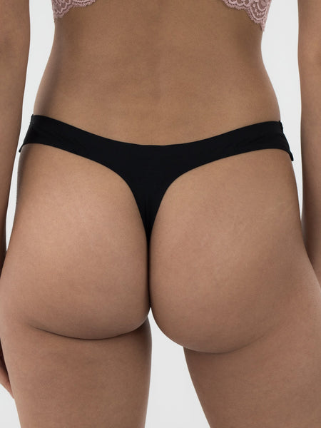 Lace Front Seamless Thong - Midnight Black