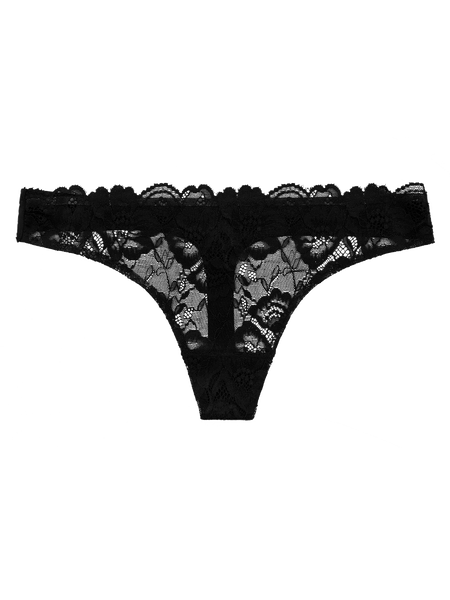 Lace Front Seamless Thong - Midnight Black