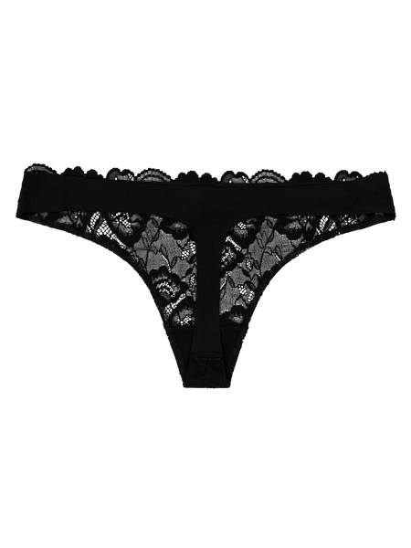 Lace Front Seamless Thong - Midnight Black