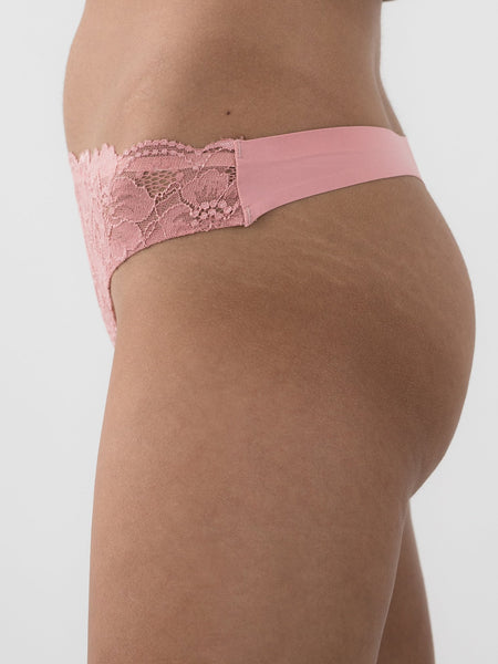 Lace Front Seamless Thong - Rosé