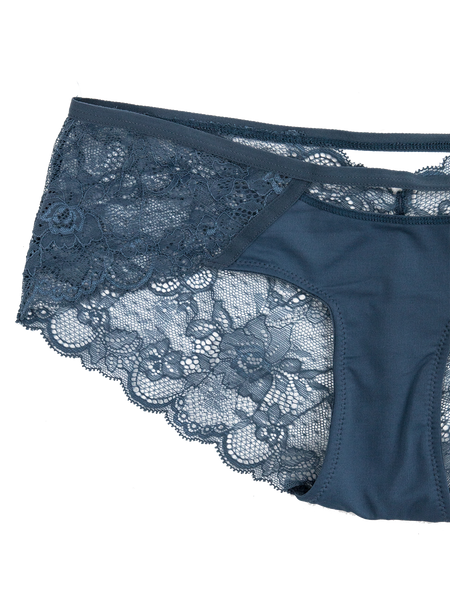 Lace Hipster with Keyhole - Dusty Blue