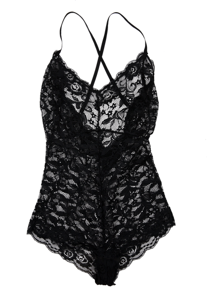 Lace CrissCross Back Body Suit - Black