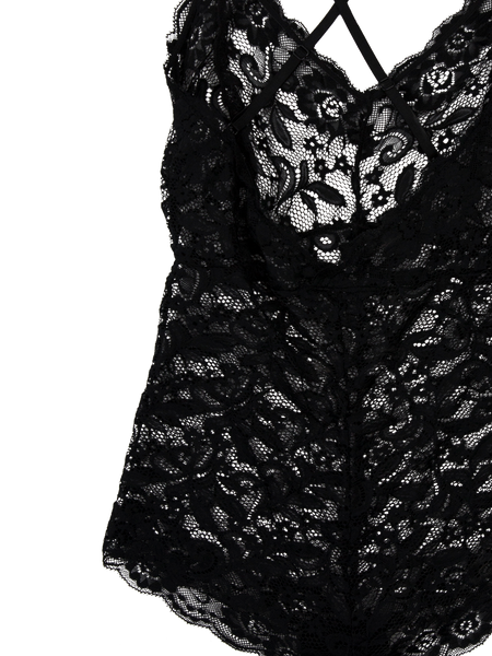 Lace CrissCross Back Body Suit - Black
