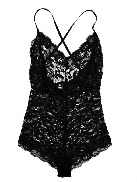 Lace CrissCross Back Body Suit - Black
