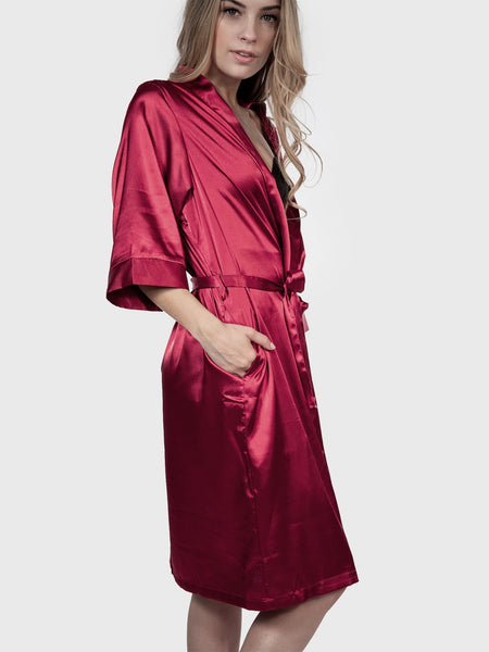 Satin Robe - Crimson
