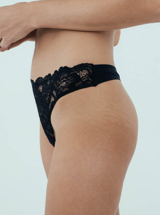 Lace Front Thong Sneaky Vaunt Panties Black Size S