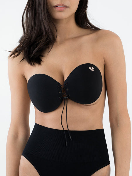 Bras black with push-up bra strapless with adhesive part