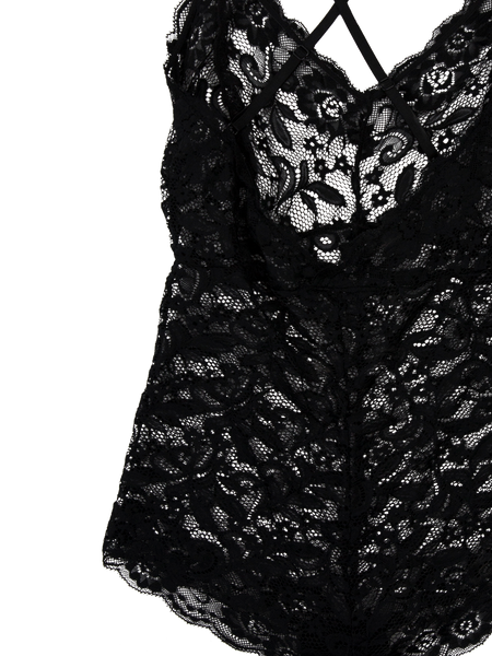 Plunging Lace Bodysuit with Crisscross Detail